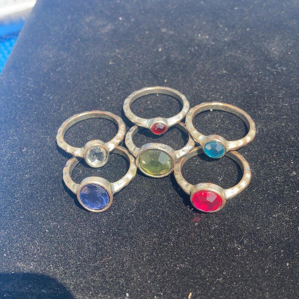 Stackable set of six gemstone rings fashion